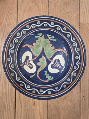 VTG Westmoore Pottery Seagrove NC Blue Redware Slipware Charger Platter 11.5 USA